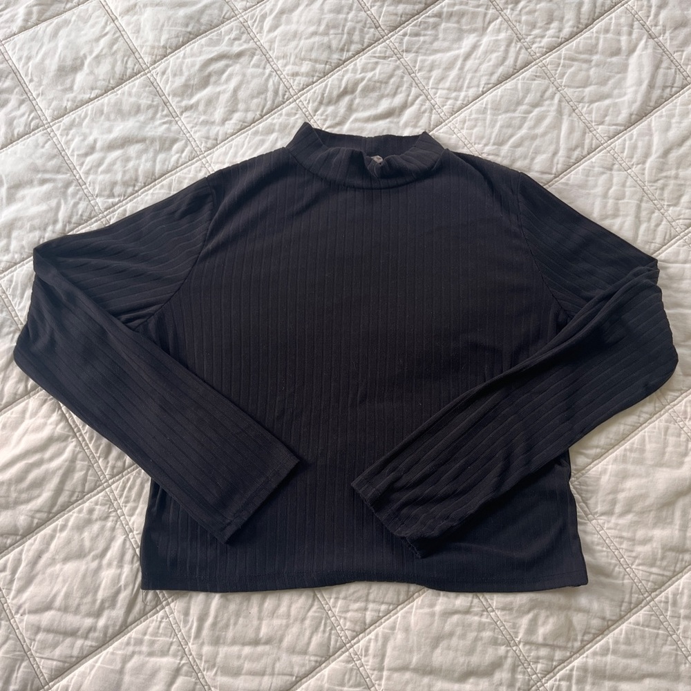 Black Long Sleeve Ribbed Top